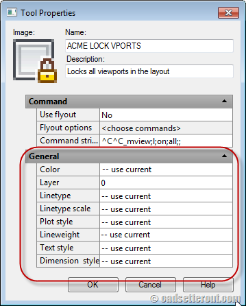 AutoCAD tool palette tool default options
