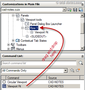 drag command to panel
