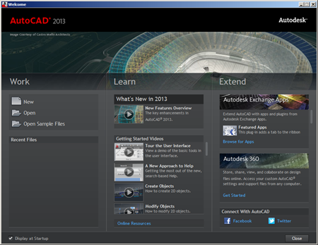 AutoCAD welcome screen