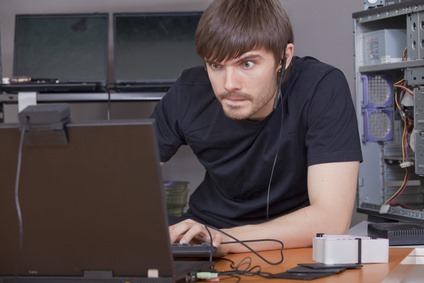 computer hacker at work