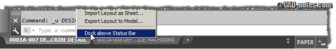 AutoCAD 2015 dock layout tabs above Status Bar