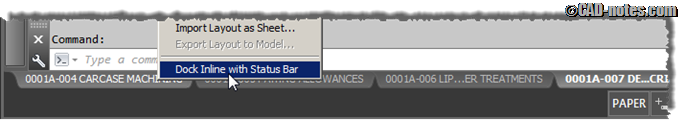 AutoCAD 2015 dock layout tabs inline with Status Bar