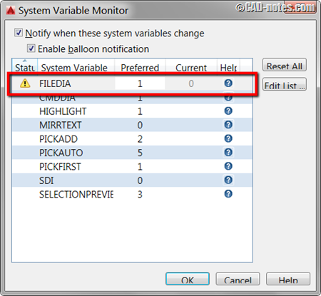 AutoCAD 2016 system variable monitor